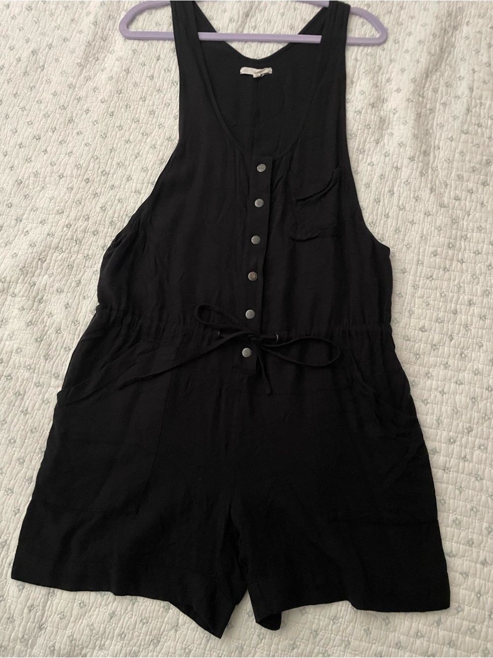 Black Sleeveless Button-Front Tank Romper